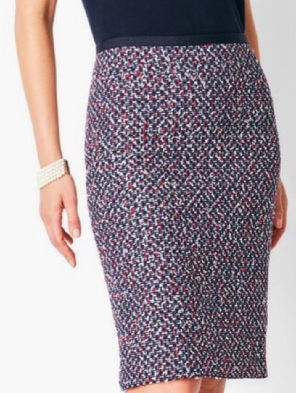 ✨NWT✨ Talbots Classic Tweed Pencil Skirt Red White Blue Ribbon Waist Tailored 6P